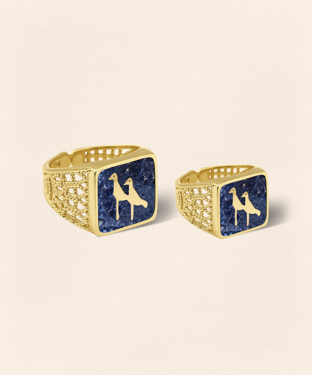 Lapis Crane Filigree Ring Couple Set - 2