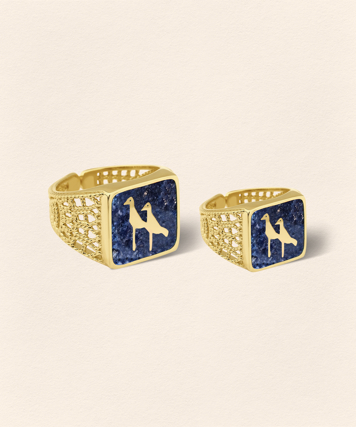 Lapis Crane Filigree Ring Couple Set - 2