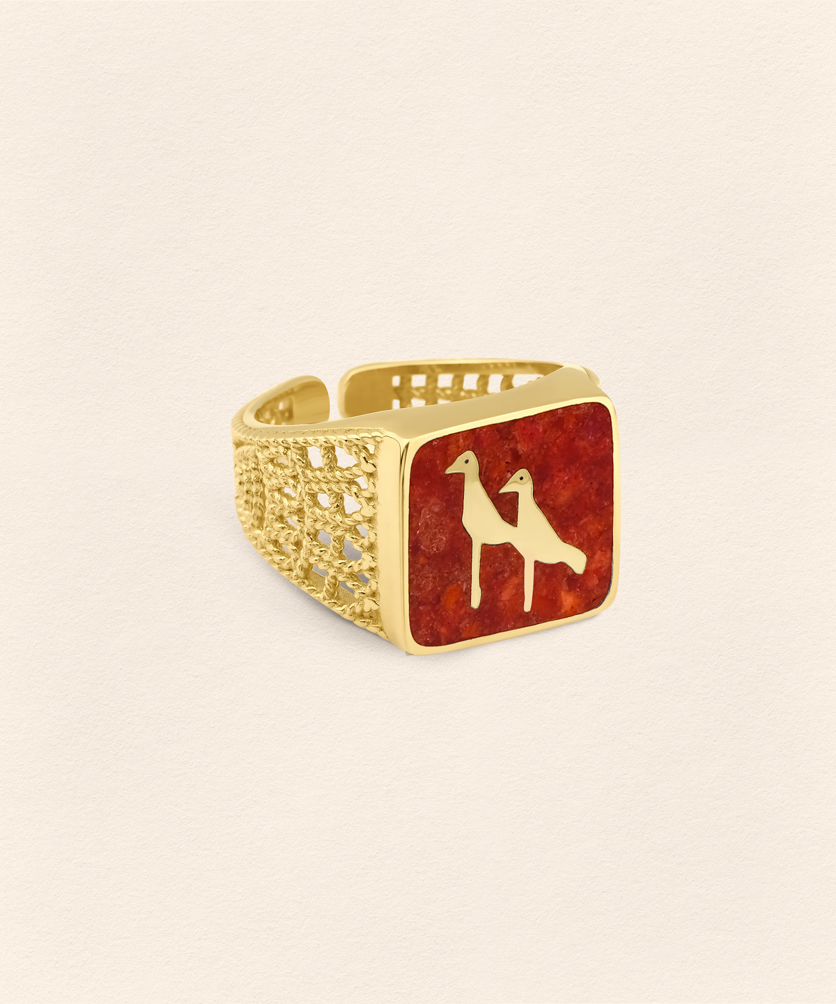 Coral Crane Filigree Ring - Men - 3