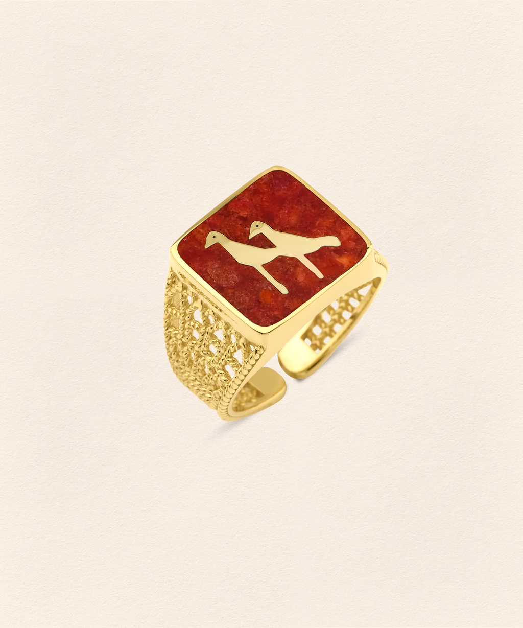 Coral Crane Filigree Ring - Men - 5