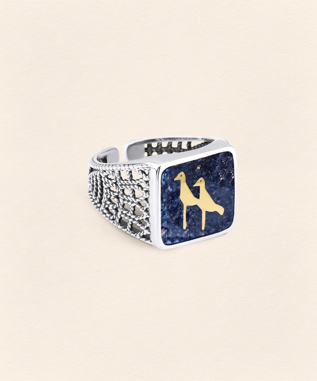 Lapis Crane Filigree Unisex Ring Silver - 3