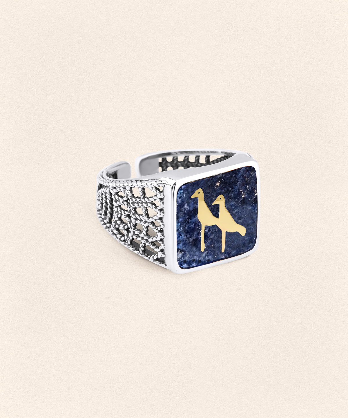 Lapis Crane Filigree Ring Silver Couple Set - 6