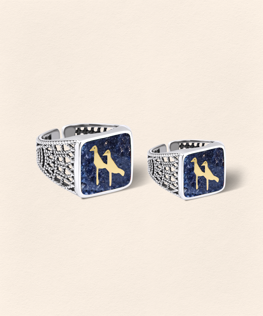 Lapis Crane Filigree Unisex Ring Silver - 7