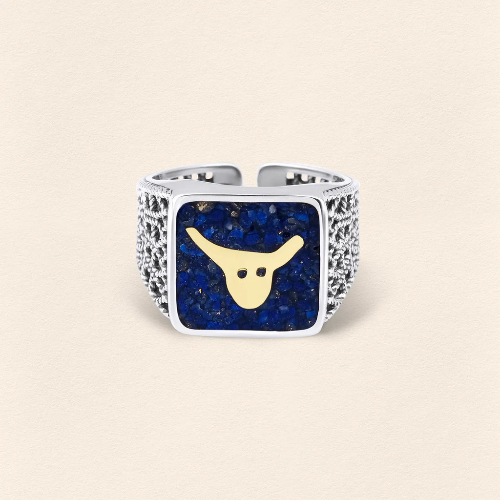 Lapis Bull Filigree Ring Couple Set - 7