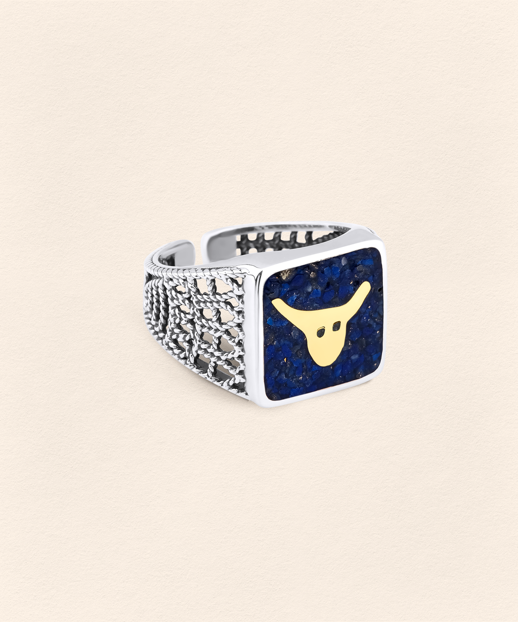 Lapis Bull Filigree Ring - Men - 3