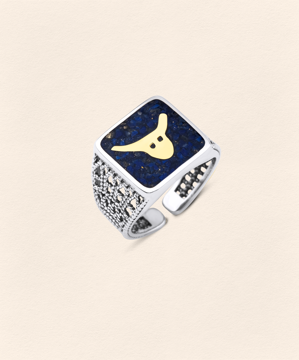 Lapis Bull Filigree Ring Couple Set - 6
