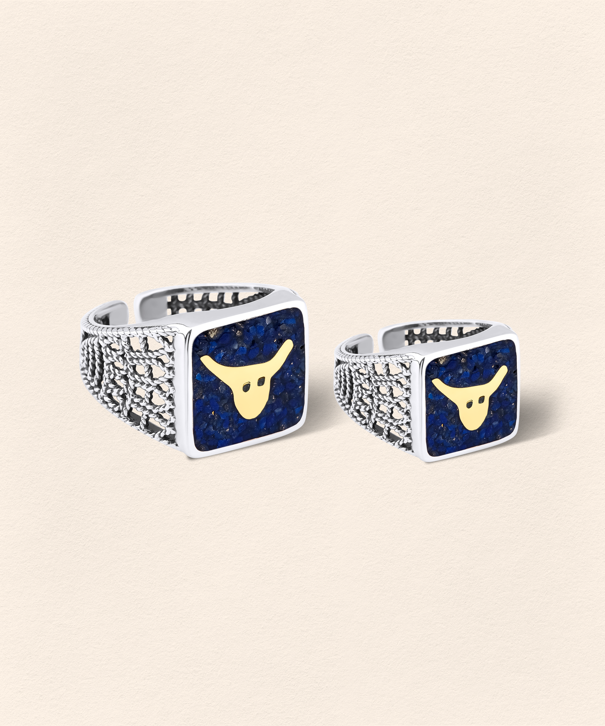 Lapis Bull Filigree Ring Couple Set - 2