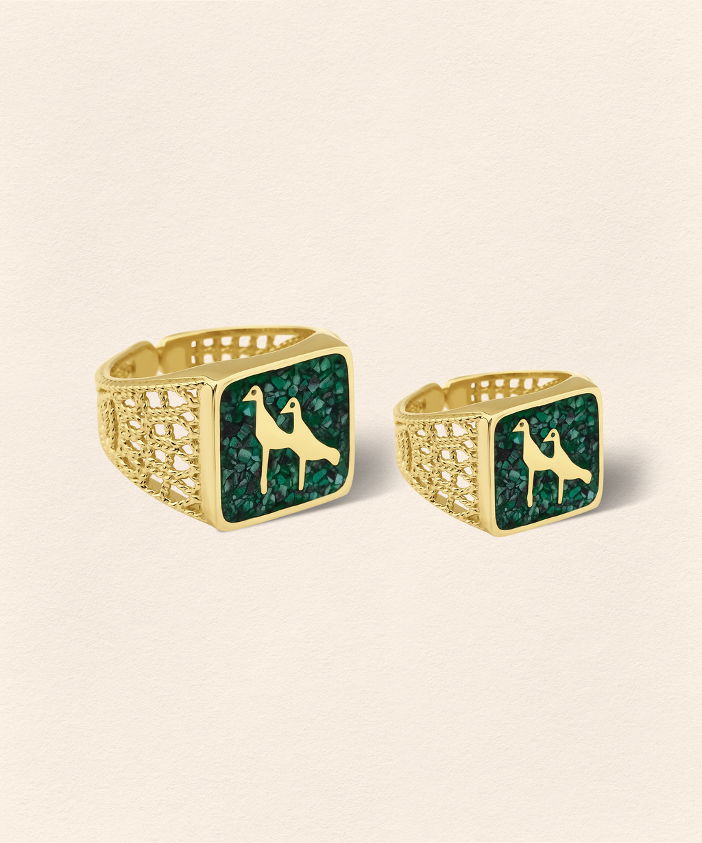 Malachite Crane Filigree Unisex Ring - 9
