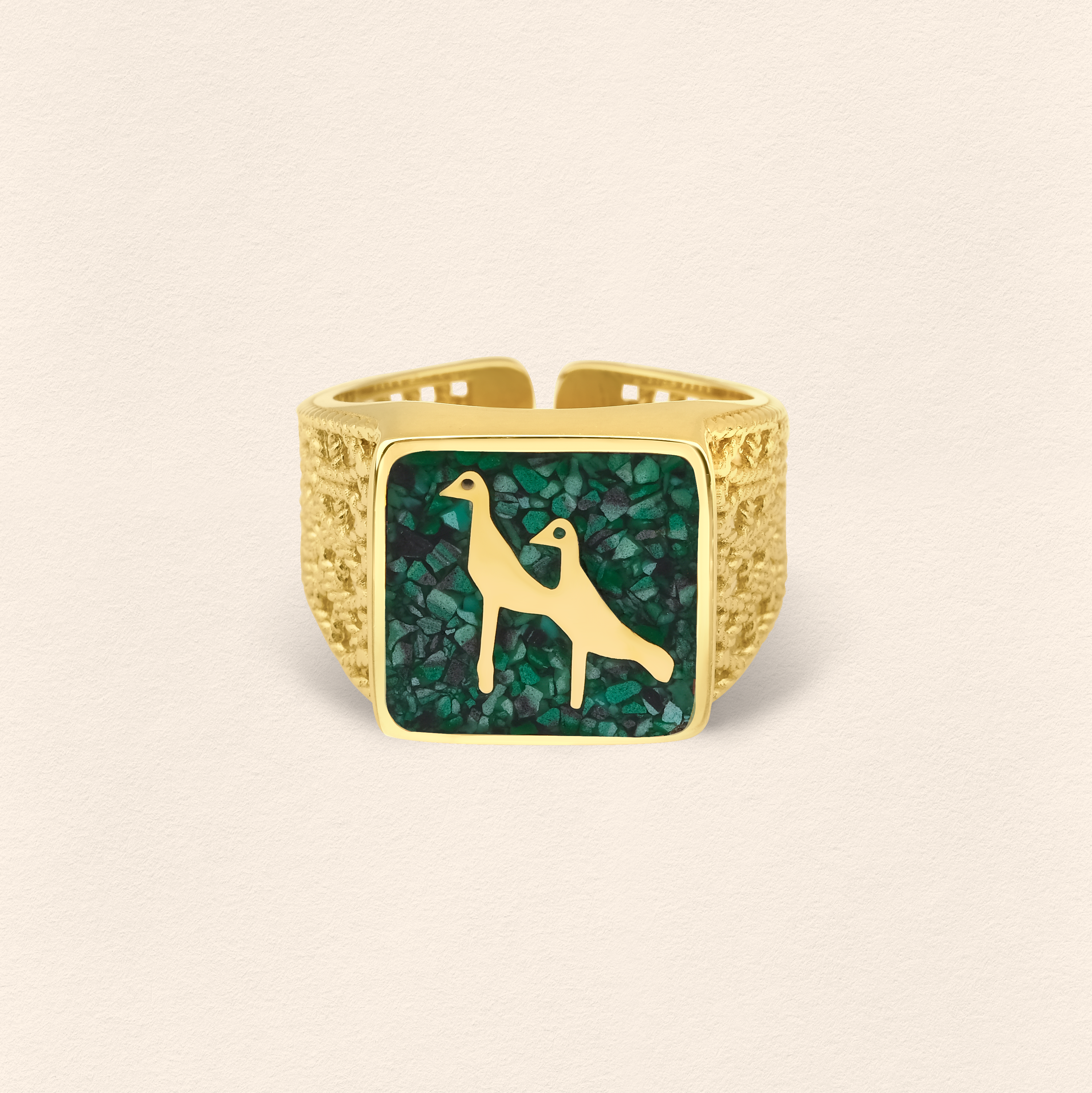 Malachite Crane Filigree Ring Couple Set - 6