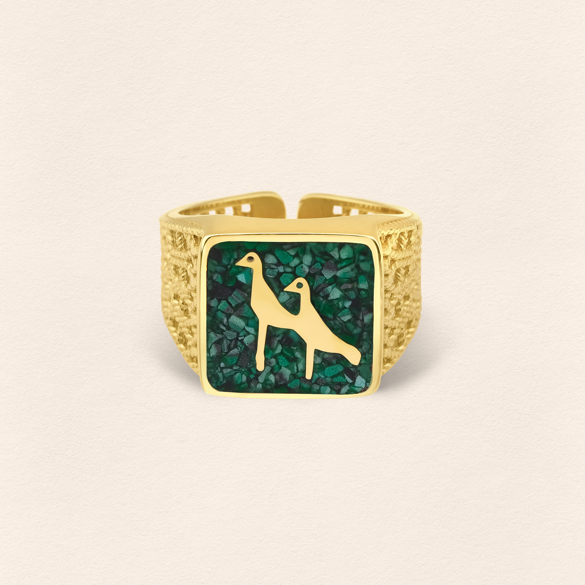 Malachite Crane Filigree Ring - Men