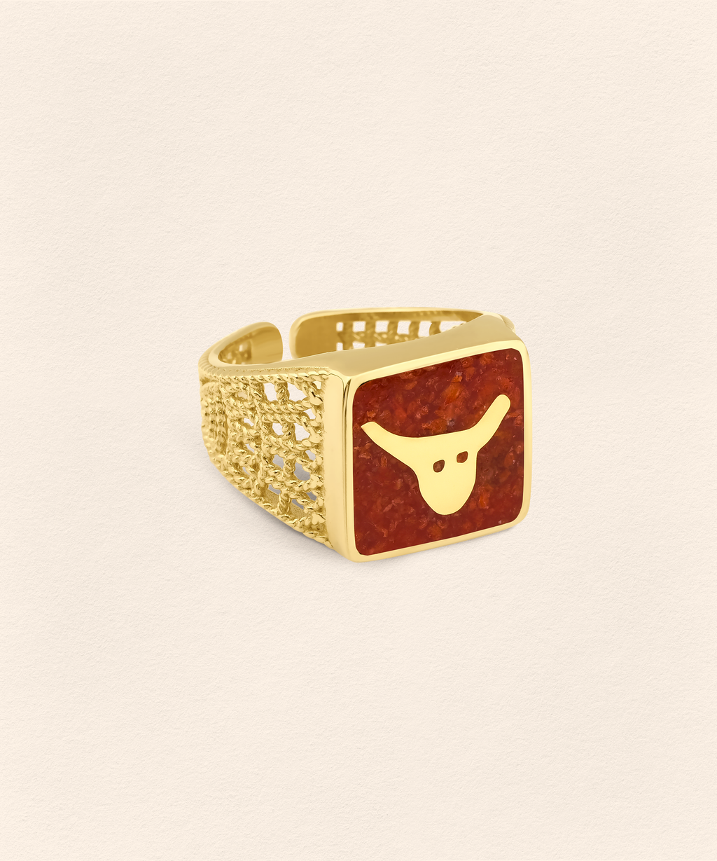 Coral Bull Filigree Ring Couple Set - 6