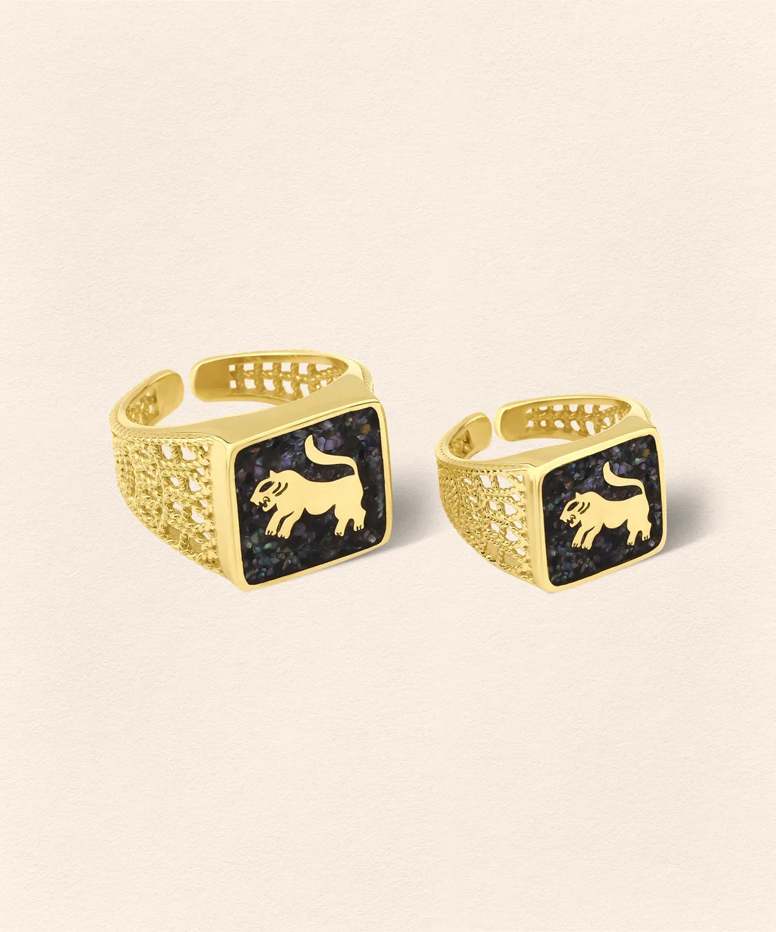Black Pearl Lion  Filigree Unisex Ring - 8