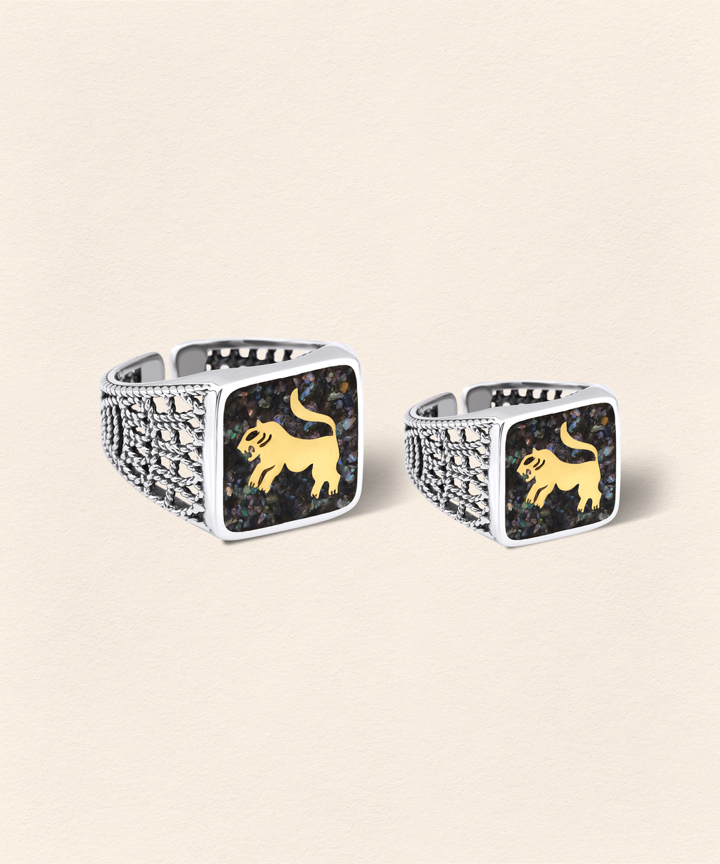 Black Pearl Lion Filigree Unisex Ring Silver - 8