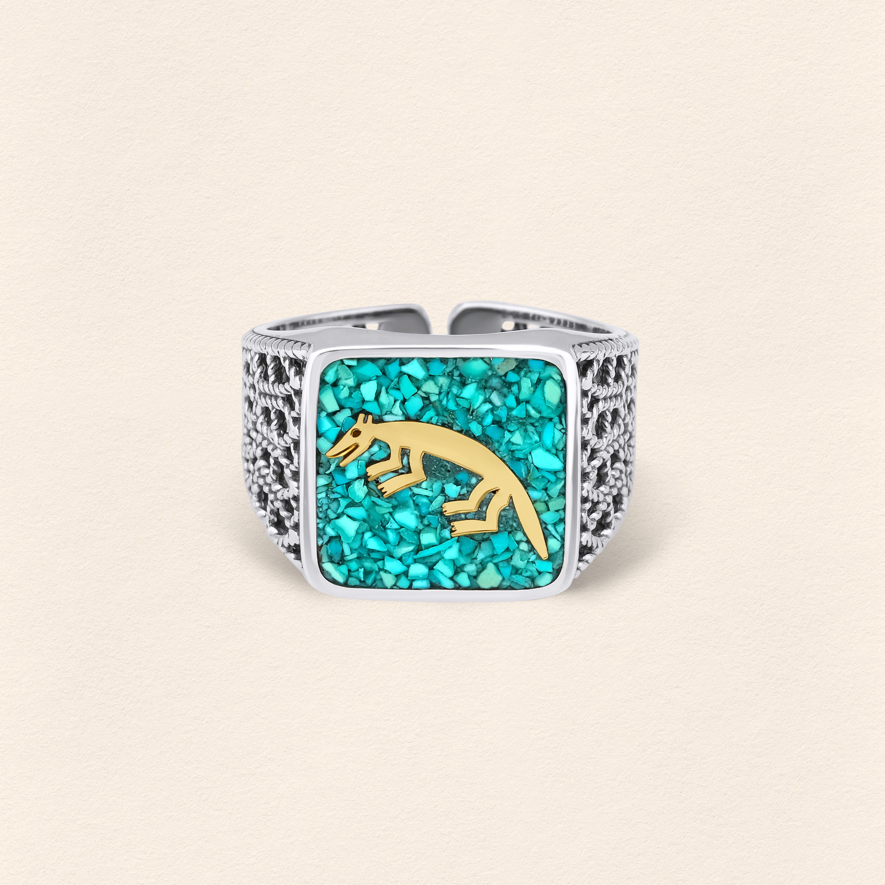Turquoise Fox Filigree Unisex Ring