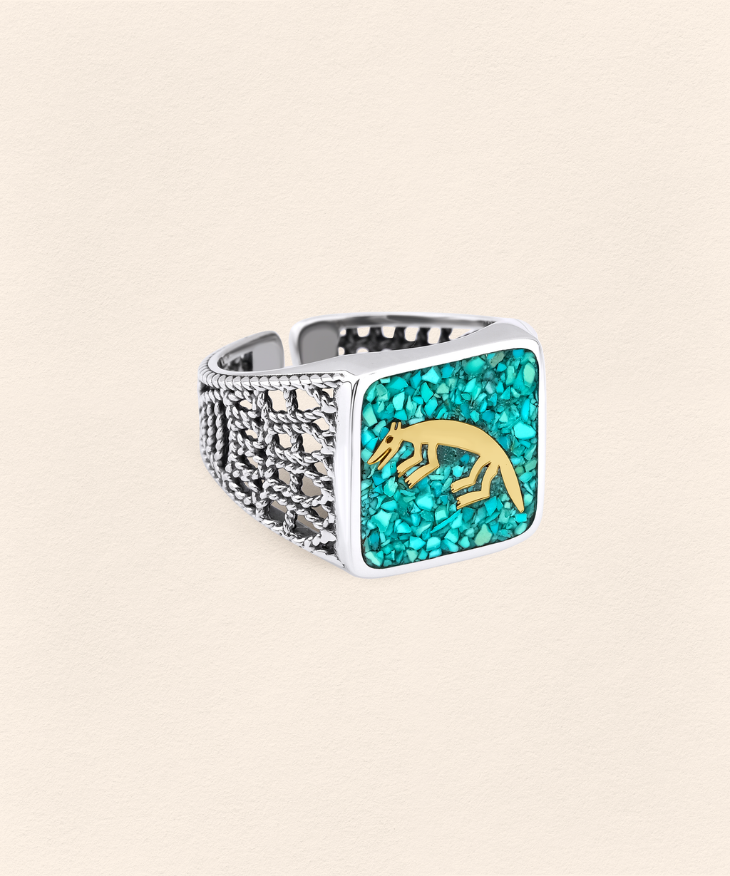 Turquoise Fox Filigree Ring Couple Set - 7