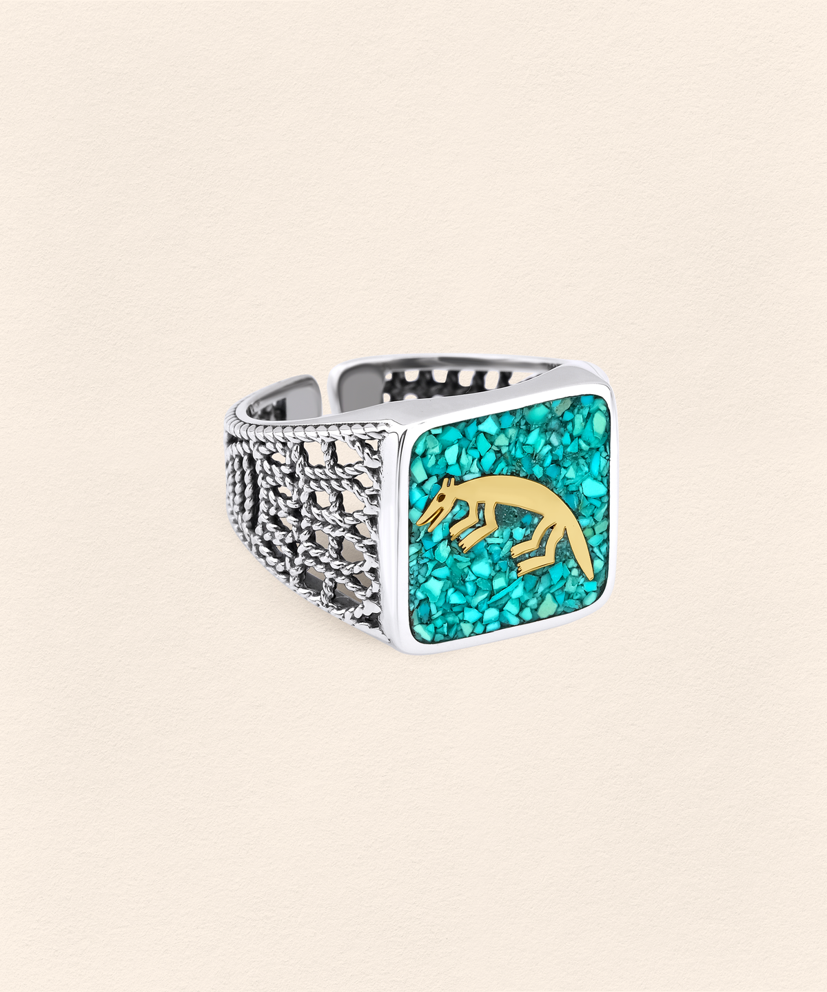 Turquoise Fox Filigree Ring Couple Set - 7