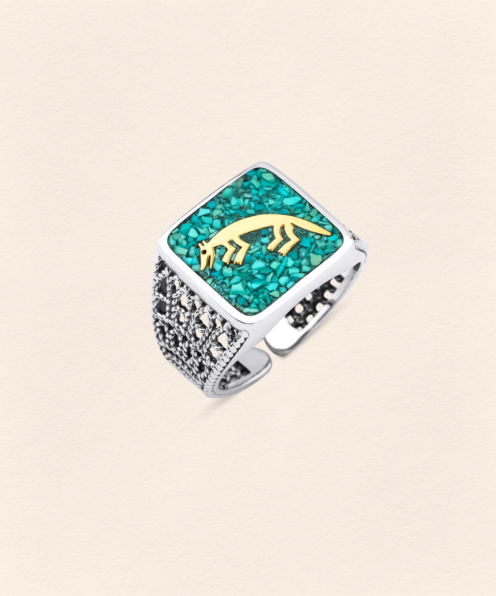 Turquoise Fox Filigree Unisex Ring - 5