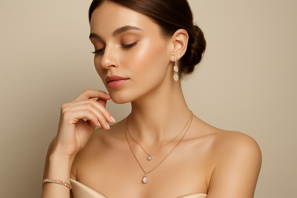 a 800x800 banner about jewelry product with modal girl