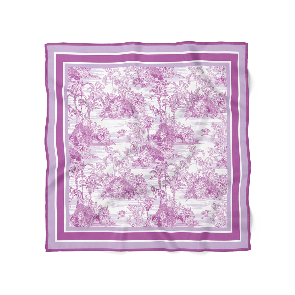 Toile de Jouy Lilac Silk Scarf Scarf - 140 X 140 Cm