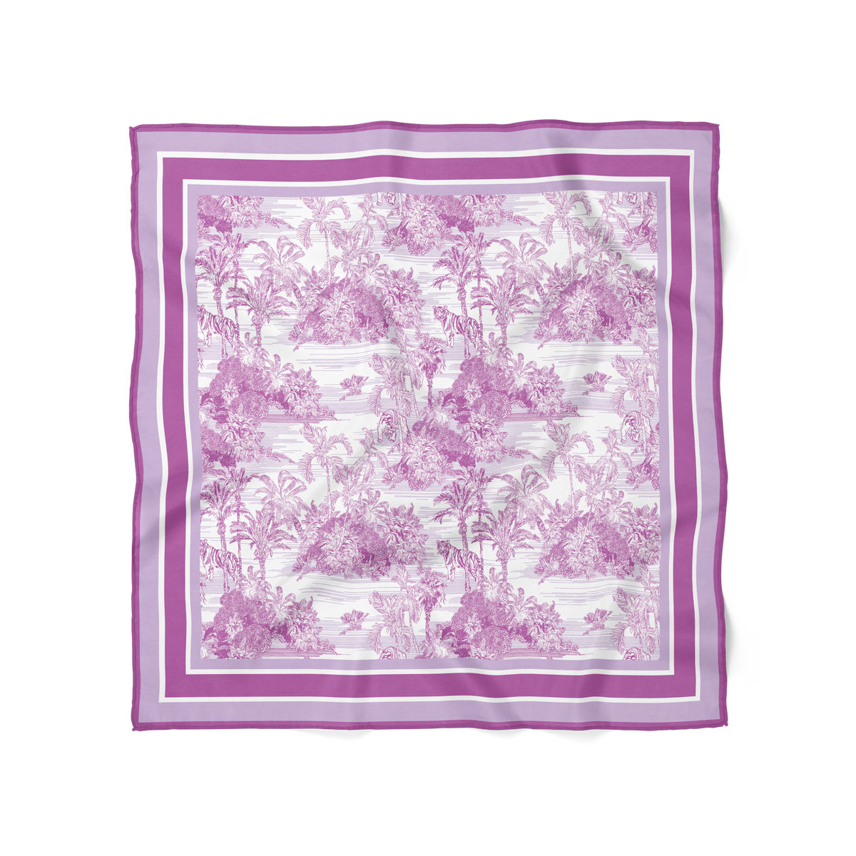 Toile de Jouy Lilac Silk Scarf Scarf - 140 X 140 Cm