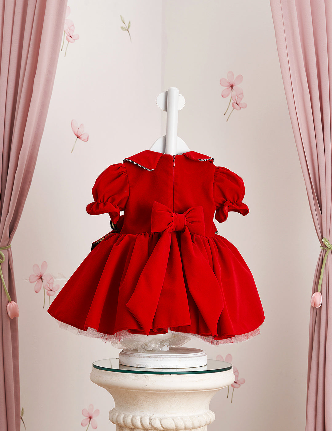 Wreath Embroidered Plaid Detail Christmas Dress