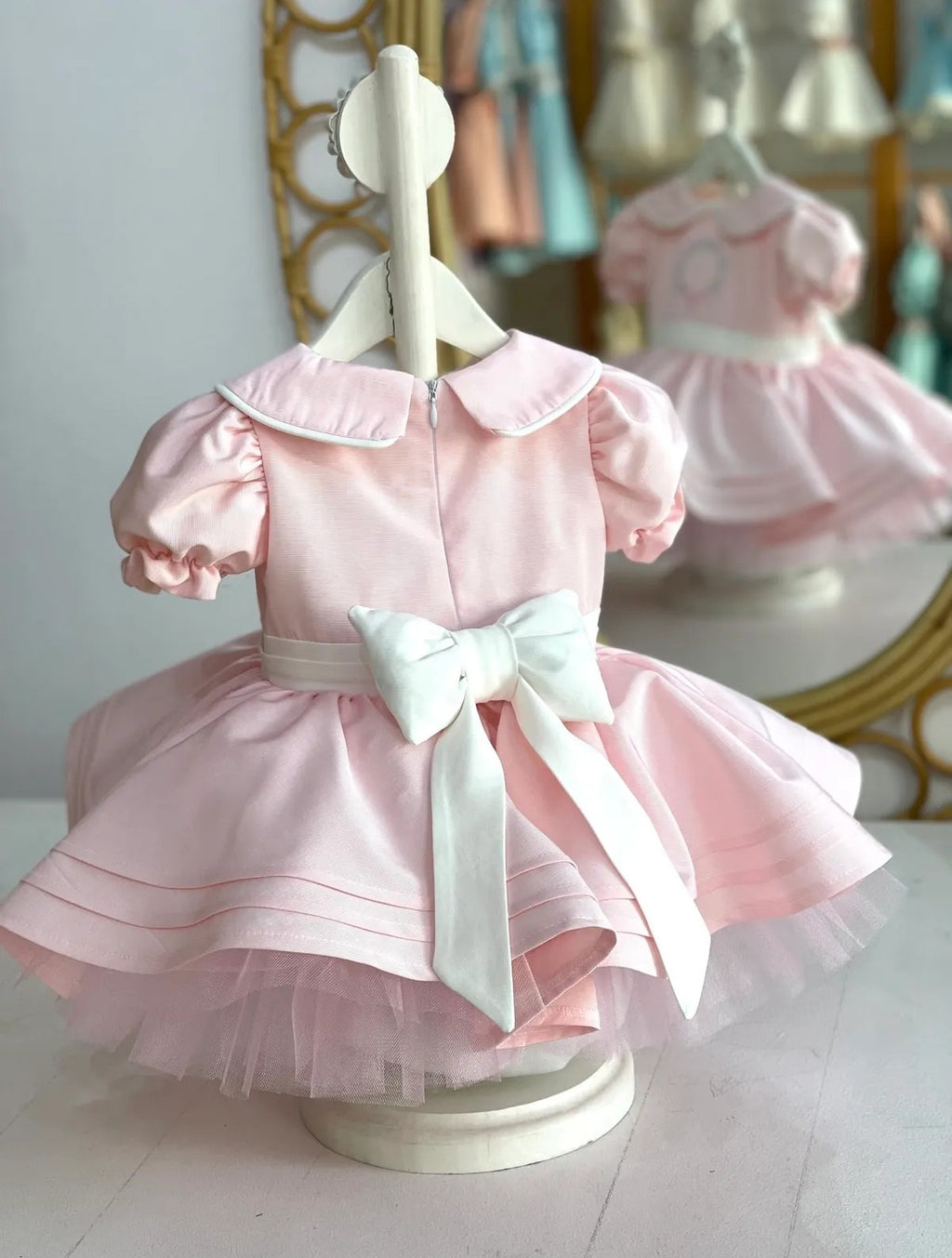 Wreath Embroidered Pink Birthday Dress