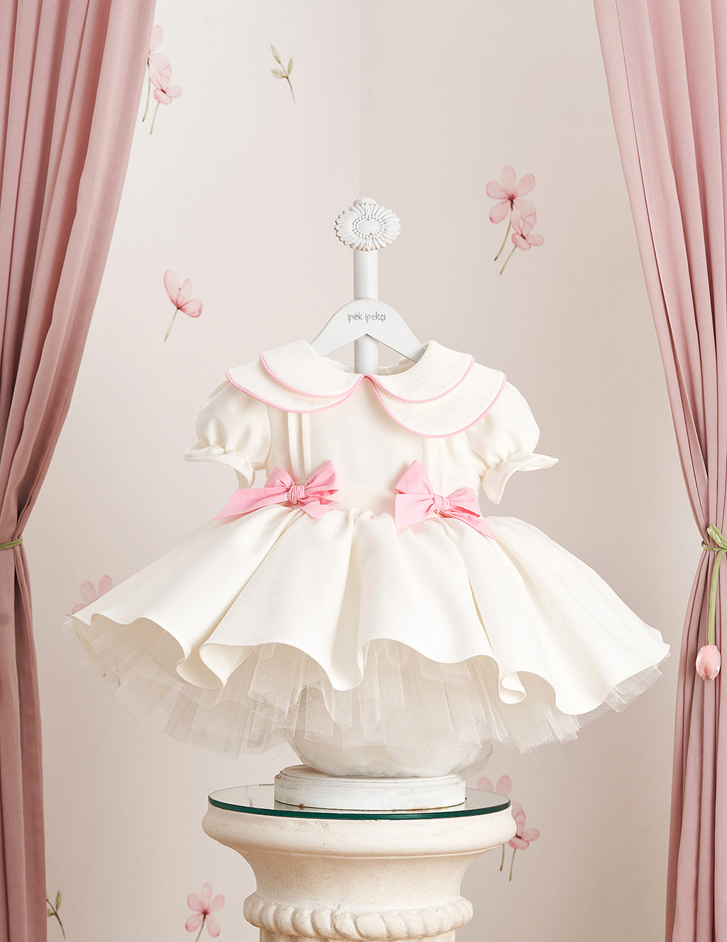 Double Bow Double Peter Pan Collar Detail Embroidered Dress