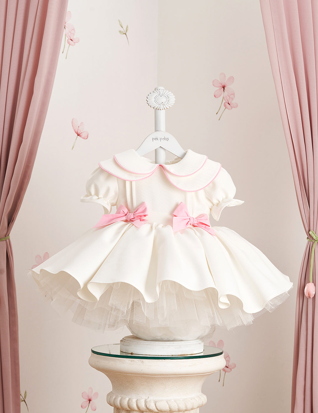 Double Bow Double Peter Pan Collar Detail Embroidered Dress