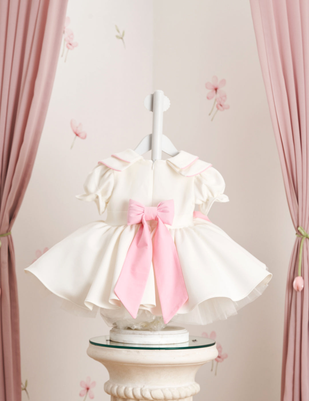 Double Bow Double Peter Pan Collar Detail Embroidered Dress