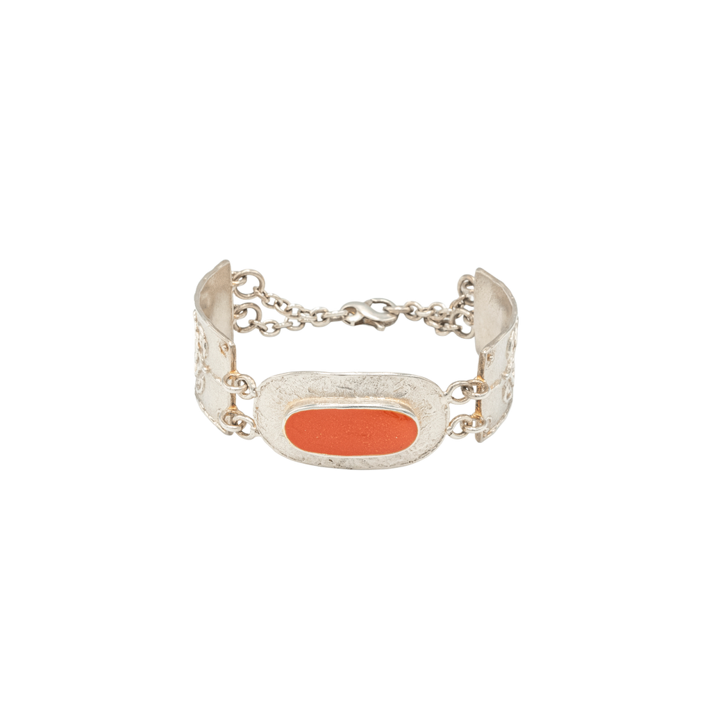 Nefertiti Silver Bracelet, Orange Enamel