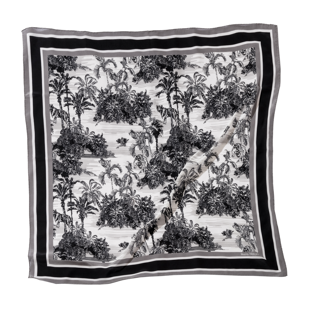 Toile de Jouy Fume Blanc - 105 X 105 Cm Silk Scarf