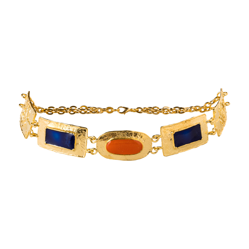 Nefertiti Choker Necklace, Navy ve Orange Enamel