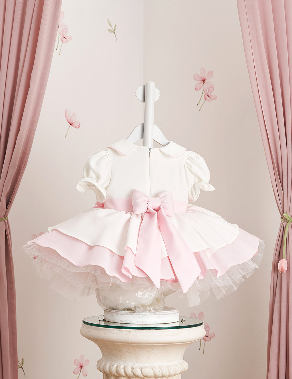 Pink Detail Double Skirt Embroidered Dress