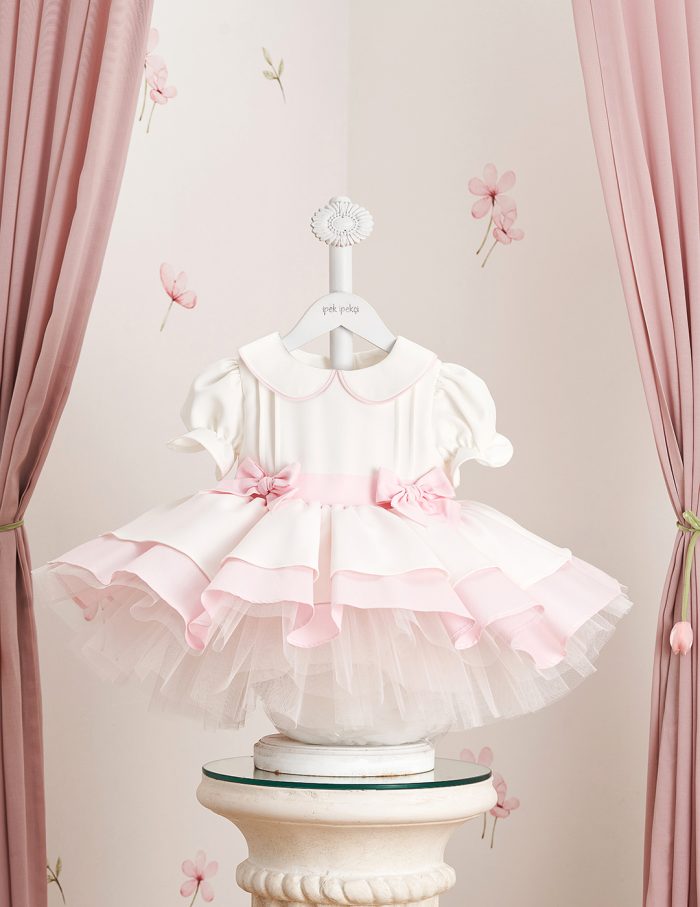 Pink Detail Double Skirt Embroidered Dress
