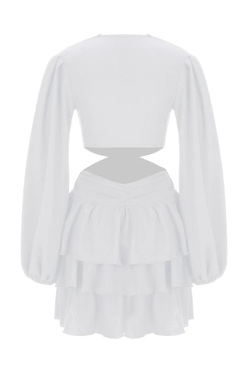 Nice Balloon Sleeve Ruffle Buckle Dress - 2