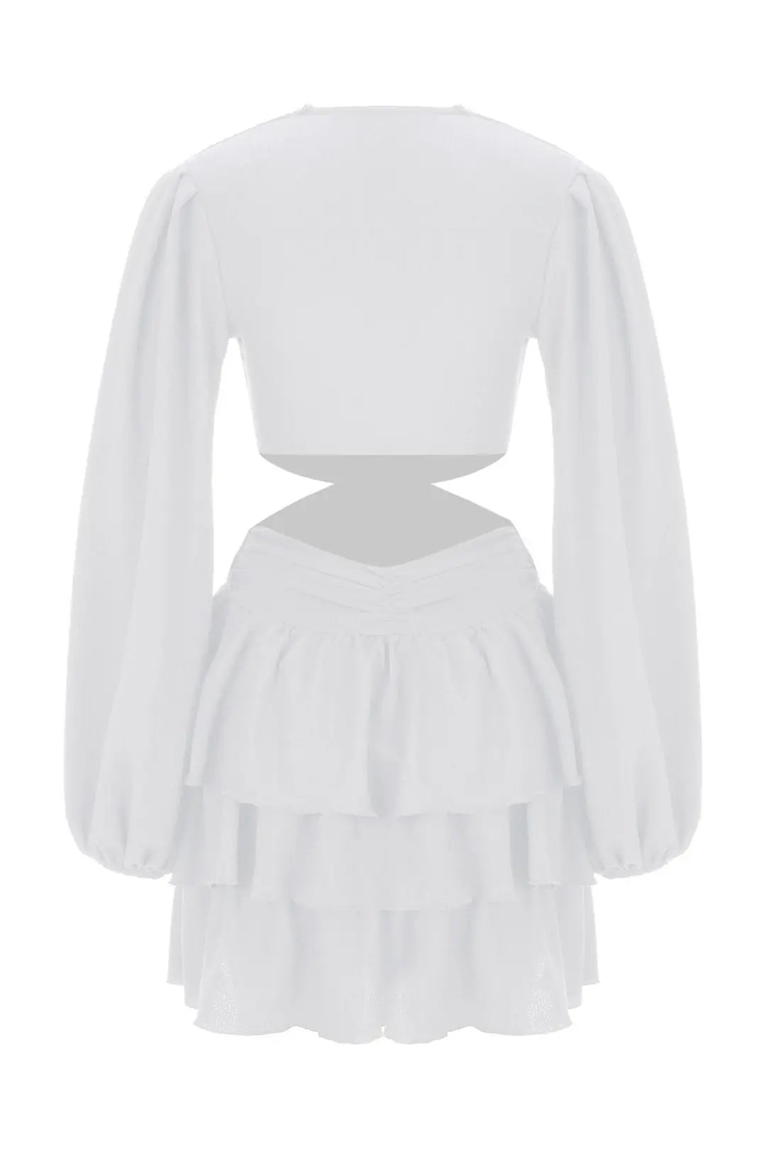 Nice Balloon Sleeve Ruffle Buckle Dress - 2