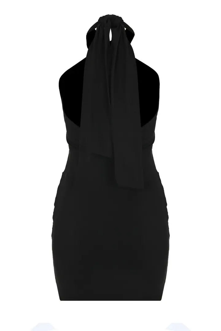 Paul De Vence Halter Neck Rose Detail Open-Back Draped Mini Dress - 2