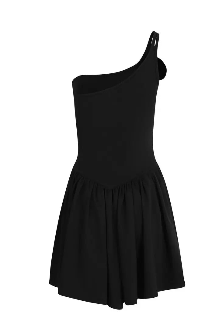 La Spezia Rose Detail One-Shoulder Black Dress - 2