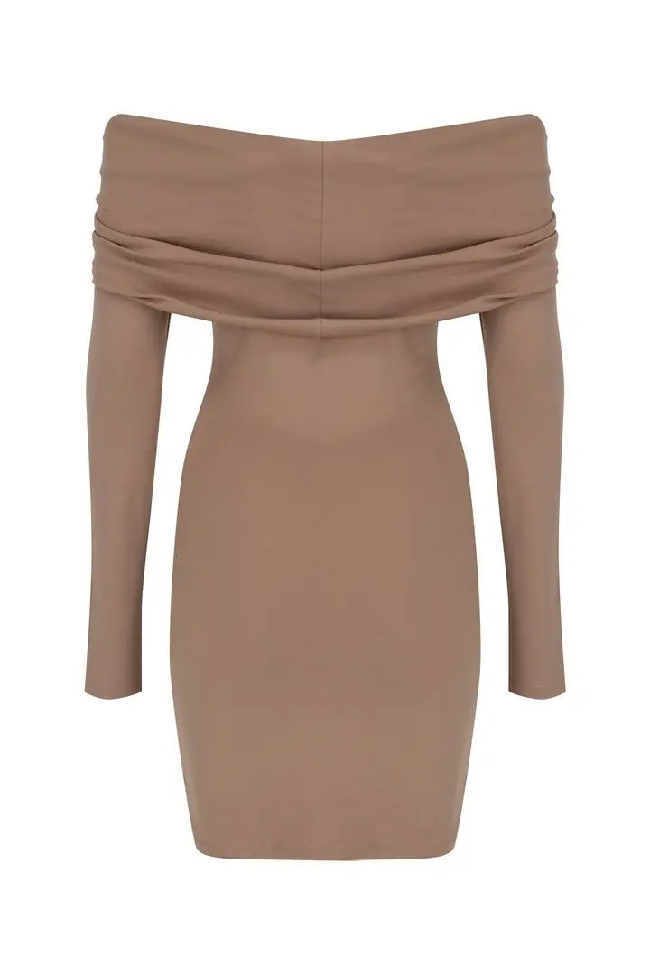 Champain Off-Shoulder Long Sleeve Dress - 2