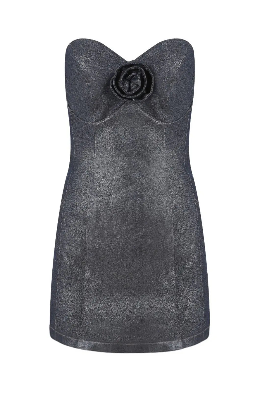 Rapollo Denim Navy Foil Print Metallic Dress