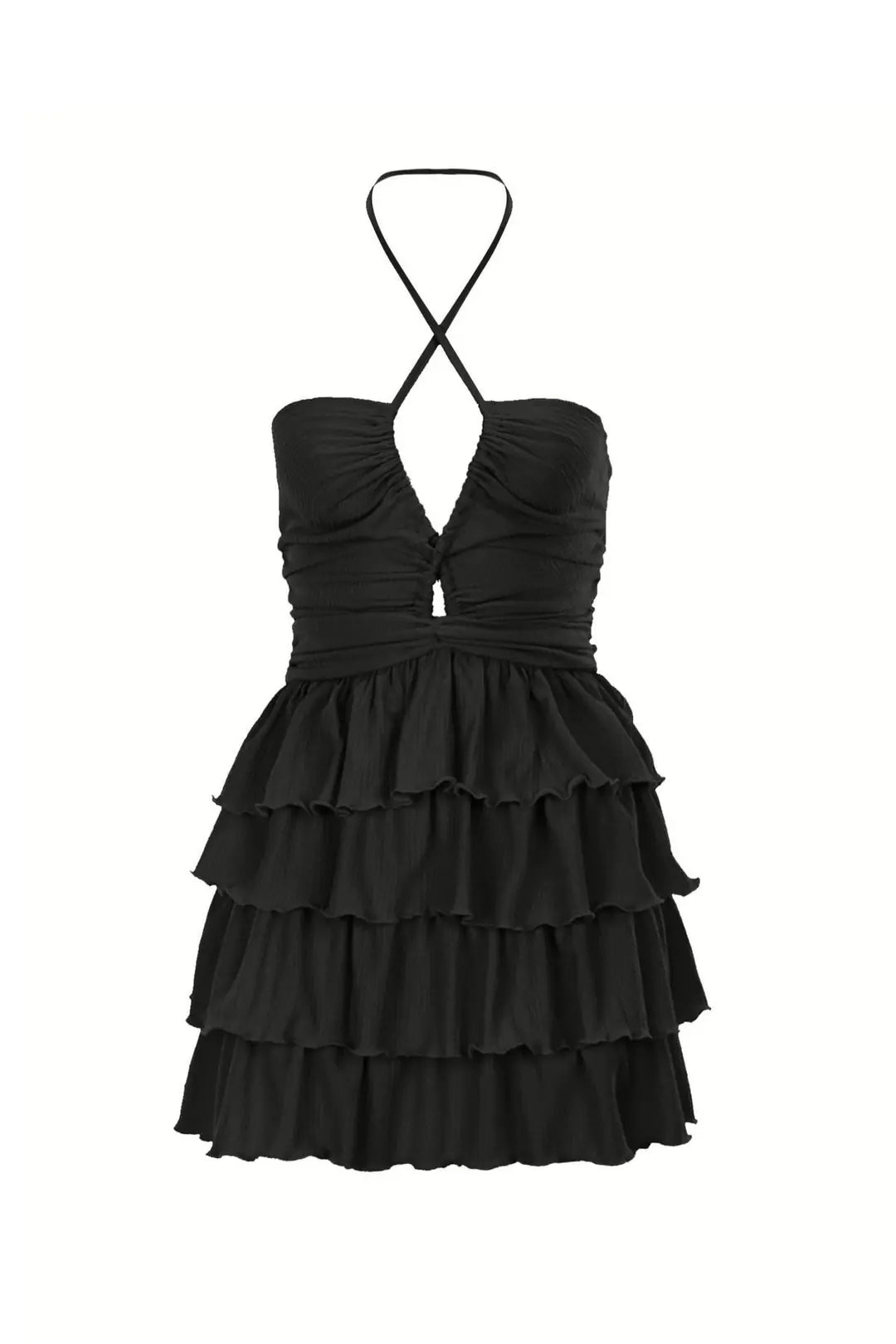 Daria Halter Neck Tiered Ruffle Dress - 6