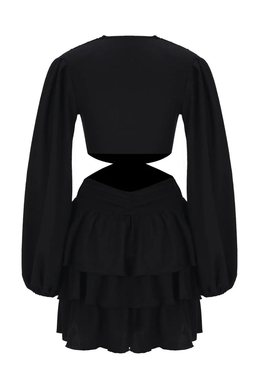 Nice Balloon Sleeve Ruffle Buckle Dress - 10