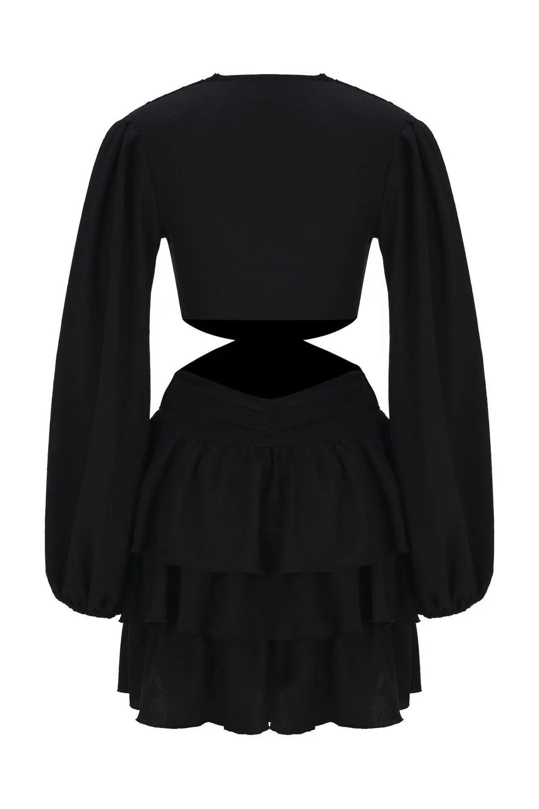 Nice Balloon Sleeve Ruffle Buckle Dress - 10