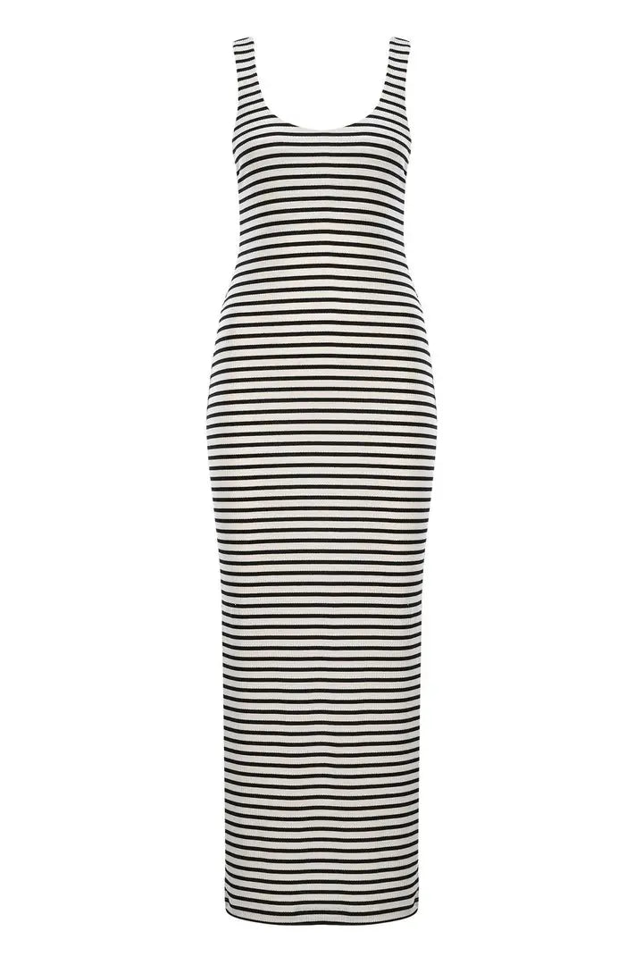 Stripe Ribbed Strappy Open-Back Dress