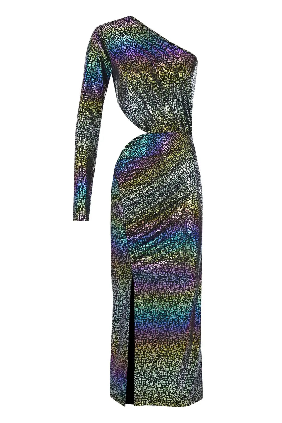 Marseille One-Shoulder Cut-Out Waist Slit Draped Long Dress
