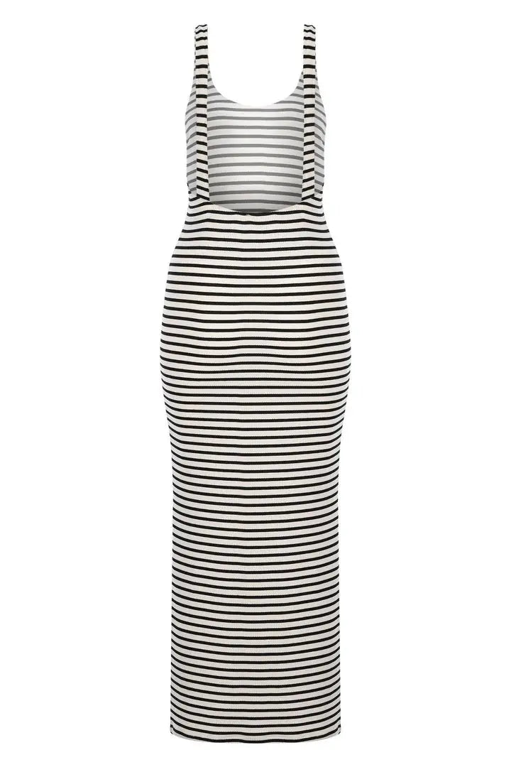 Stripe Ribbed Strappy Open-Back Dress - 2