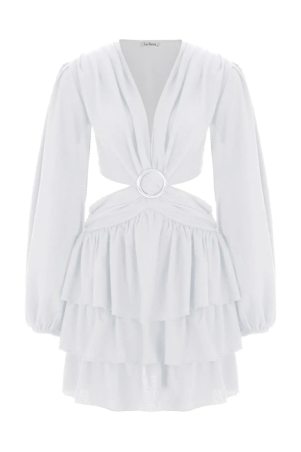 Nice Balloon Sleeve Ruffle Buckle Dress