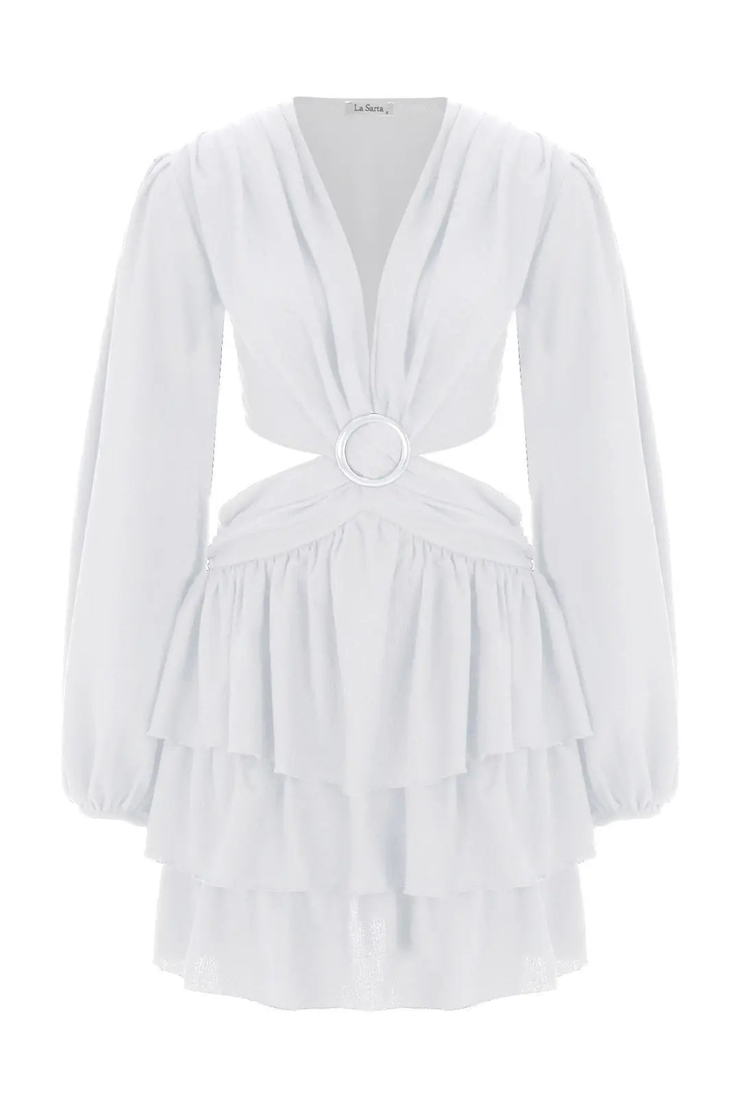 Nice Balloon Sleeve Ruffle Buckle Dress