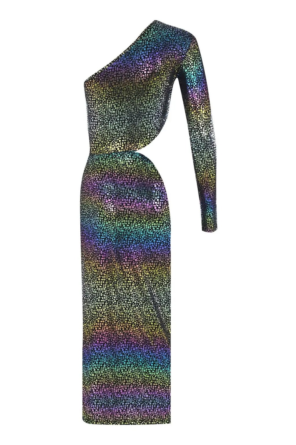 Marseille One-Shoulder Cut-Out Waist Slit Draped Long Dress - 2