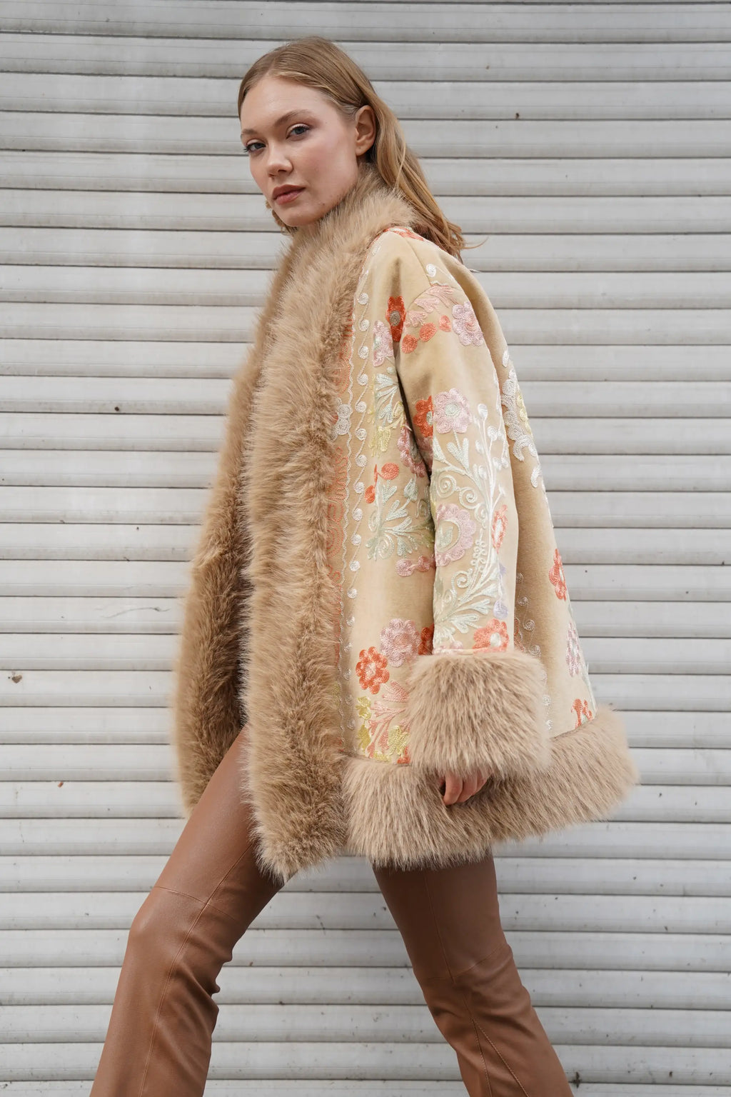 Alessi Floral Faux Fur Jacket